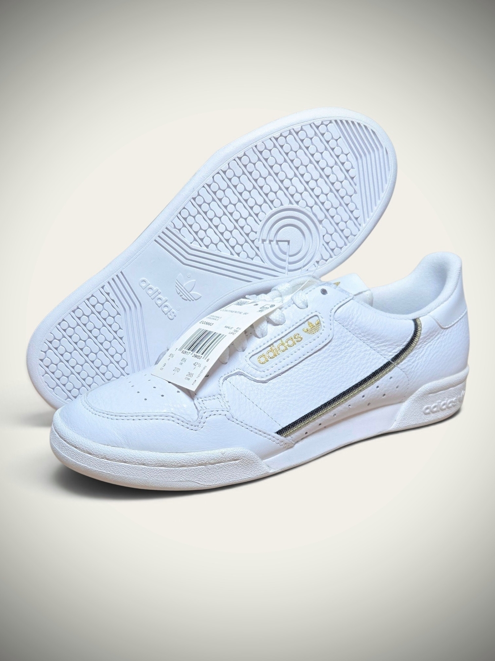 NEW Adidas Men's 9 Continental 80 White Core Black Gold Metallic Retro Shoes